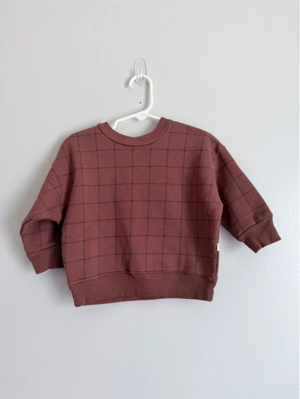 Easy Peasy Baby Sweatshirt 12M Organic Cotton Plaid Pullover Wine Mauve Crewneck